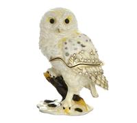 Vie jeune Hand Painted Enamel Barn Owl Trinket Box, Hinged Unique Mini Ring Necklace Jewelry Organizer, Classical Bejeweled Storage, Figurine Collectible Keepsake Home Decor (Barn Owl)