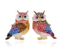 Vie jeune Hand Painted Enamel Couple Owl Trinket Box, Hinged Unique Mini Ring Necklace Jewelry Organizer, Classical Bejeweled Storage, Figurine Collectible Keepsake Home Decor (Couple Owl)