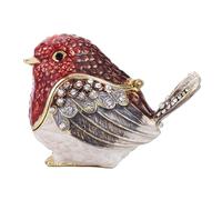 Vie jeune Hand Painted Enamel Hinged Trinket Box, Unique Mini Ring Necklace Jewelry Organizer, Classical Antique Bejeweled Storage, Figurine Collectible Keepsake Home Decor (Robin Bird-Red)