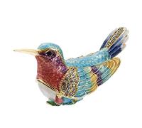 Vie jeune Hand Painted Enamel Hummingbird Trinket Box, Hinged Jewelry Box Unique Mini Ring Necklace Jewelry Organizer, Vintage Bejeweled Storage, Figurine Collectible Keepsake Home Decor (Blue)