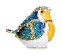 Vie jeune Hand Painted Enamel Robin Bird Trinket Box, Hinged Unique Mini Ring Necklace Jewelry Organizer, Classical Bejeweled Storage, Figurine Collectible Keepsake Home Decor (Robin Bird)