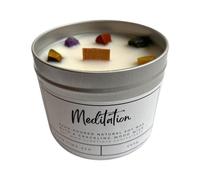 VIE Meditation Candle in Aluminium Tin with 7 Chakra Gemstone Crystals, Scented Soy Wax, Aromatherapy Relaxation, Spiritual Healing, Yoga and Mindfulness Gift, Portable Travel Size