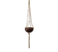 VIE Naturals Beautiful Coconut Shell Pot Holder, with a Sturdy Jute Macrame Style Hanging Rope, Brown, One