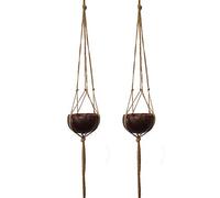 VIE Naturals Pair Of Beautiful Coconut Shell Pot Holders, each with a Sturdy Jute Macrame Style Hanging Rope Set of 2