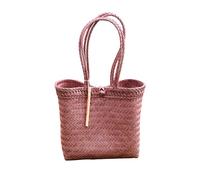 VIE Recycled Plastic Woven Beach/Tote Long Strapped Bag, Maroon, Large