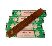VIE Satya Incense Sticks, 4 Packs x 15g, with Incense Holder, Eucalyptus