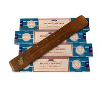 VIE Satya Incense Sticks, 4 Packs x 15g, with Incense Holder, Money Matrix