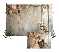 Vie Savaran 10x8ft Vintage Pink Floral Mothers Day Backdrop, Spring Hanging Flowers Wooden Trapeze Old Building Wall Photography Background for Wedding Valentines Day Pregnent Bridal Shower Birthday