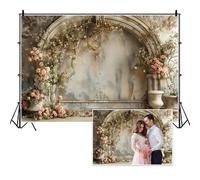 Vie Savaran 15x8ft Vintage Floral Backdrop for Wedding Old Medieval Building Wall Pink Roses Flowers Photography Banner for Bridal Shower Birthday Mothers Day Womens Day Girls Women Maternity Portrait