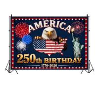 Vie Savaran 250 Anniversary USA Backdrop 7x5ft American Bald Eagle 1776-2026 250th Birthday Freedom July Independence Day Statue of Liberty Firework Photography Background Home Outdoor Party Decor