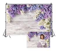 Vie Savaran 5x3ft Flowers Backdrop Purple White Lilac Bouquet Wooden Plank Flowering Shrub Photography Background Wedding Bridal Shower Party Valentine's Day Gift Studio Photo Props Polyester