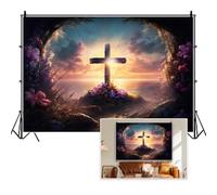 Vie Savaran 6x4ft Jesus Christ Cross Backdrop Christian Banners Crucifixion On the Tomb Flowers Holy Light Easter Resurrection Scene Background for Church Kids Adults Portraits Baby Shower Photo Props