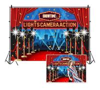 Vie Savaran 6x4ft Lights Camera Action Backdrop Show Time Red Carpet Lights Glitter Movie Star Themed Photography Background Ceremony Party Play Show Community Activity Studio Photo Props Polyester