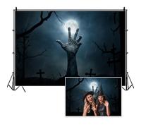 Vie Savaran 7x5ft Creepy Ghost Hands Backdrop Horror Cemetery Under The Dark Night Full Moon Background Scary Halloween Party Decorations for Ghost Party Haunted House Door Window Wall Porch