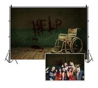 Vie Savaran 7x5ft Creepy Old Hospital Bloody Backdrop Dripping Blood Wheelchair Scary Insane Asylum Abandoned Hospital Background Halloween Decorations for Ghost Party Door Window Wall Porch