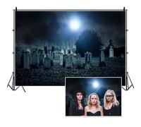 Vie Savaran 7x5ft Halloween Scary Cemetery Backdrop Gloomy Graveyard Under The Night Full Moon Horror Tombstone Photography Backgrong for Haunted House Family Party Door Window Wall Decoration