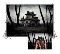 Vie Savaran 7x5ft Horror Dark Clouds Haunted House Backdrop Halloween Vintage Ghost Old Castle in The Mysterious Withered Tree Forest Background for Family Scary Party Door Window Wall Porch Garage