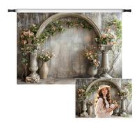 Vie Savaran 7x5ft Pink Flowers Wedding Backdrop Vintage Medieval Palace Wall Photography Background for Mothers Day Valentines Day Bridal Birthday Princess Couples Women Mother-to-be Portraits