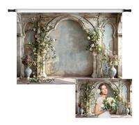 Vie Savaran 7x5ft Retro White Wildflower Backdrop Vintage Old Palace Building Concrete Wall Photography Background for Wedding Valentines Day Mother-to-be Bridal Shower Birthday Princess Portrait