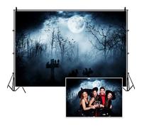 Vie Savaran 7x5ft Spooky Forest Gravestone Backdrop Gloomy Misty Woods Night Full Moon Crow on The Tombstone Photo Background for Halloween Haunted House Ghost Party Door Window Wall Decoration