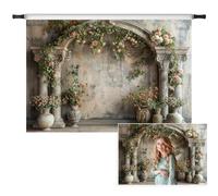 Vie Savaran 7x5ft Vintage Flower Building Backdrop Blooming Pink Roses Floral Wildflower Medieval Building Background for Mothers Day Bridal Shower Baby Shower Birthday Women Couples Portrait