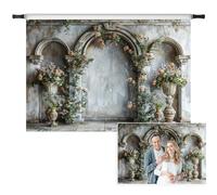 Vie Savaran 7x5ft Vintage Orange Wildflower Backdrop Old Medieval Palace Building Concrete Wall Photography Background for Wedding Valentines Day Bridal Shower Birthday Princess Couples Portraits
