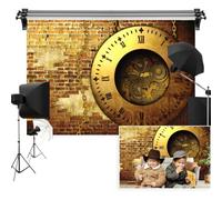Vie Savaran 8x6ft Old Clock Backdrop Vintage Brick Wall Gold Gearwheel Metal Clock Chains Minimalist Photography Background Birthday Party New Year Portrait Video Studio Photo Props Polyester