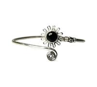 VIE Silver Plated Adjustable Daisy Spiral Cuff Bangle, Black Agate