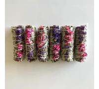 VIE Smudge Stick, White Sage, Purple and Pink Sinuata 4", Pack of 6