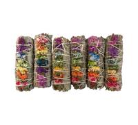 VIE Smudge Sticks, White Sage and 7 Chakra Flowers 4", Pack of 6