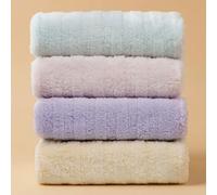 Vie TRIOMPHE 4-Pack Ultra-Soft Fluffy Face Towels 34x80cm, Zero-Twist Long-Staple Cotton, Blue Pink Purple Yellow, Cloud-Like Plush Texture, 140g Each, Machine Washable