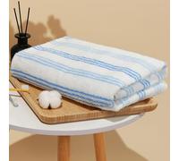Vie TRIOMPHE Striped Bath Towel, Zero-Twist Cotton, Blue | 100% long staple cotton, zero twist yarn, soft absorbent, blue minimal stripe, 70x140 cm, for bathroom and spa