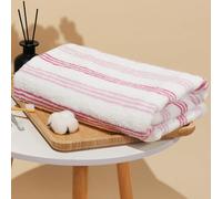 Vie TRIOMPHE Striped Bath Towel, Zero-Twist Cotton, Pink | 100% long staple cotton, zero twist yarn, soft absorbent, pink minimal stripe, 70x140 cm, for bathroom and spa