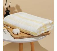 Vie TRIOMPHE Striped Bath Towel, Zero-Twist Cotton, Yellow | 100% long staple cotton, zero twist yarn, soft absorbent, yellow minimal stripe, 70x140 cm, for bathroom and spa