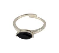 VIE White Bronze Adjustable Ring, Celestial Beam, 5x10mm (Marquise Black Onyx)