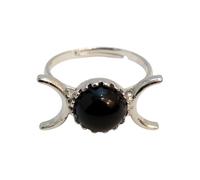VIE White Bronze Adjustable Ring, Lunar Embrace, 7mm (Round Black Agate)