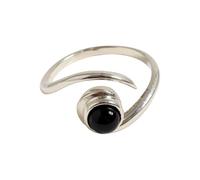 VIE White Bronze Adjustable Ring, Nova Spiral, 5mm (Round Black Onyx)