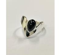 VIE White Bronze Adjustable Ring, Stellar Crown, 6x9mm (Pear Black Agate)