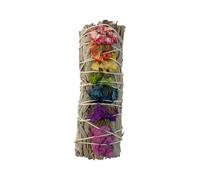 VIE White Sage Smudge Stick with 7 Chakra Flowers 4 Inch (Pack of 1) - Natural Sage for Smudging, Energy Cleansing, Space Purification, Meditation, Yoga & Spiritual Rituals
