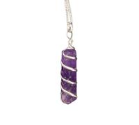 VIE Wire Wrapped Pencil Pendant, Silver Chain (Amethyst)