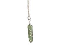 VIE Wire Wrapped Pencil Pendant, Silver Chain (Green Aventurine)