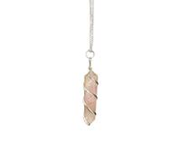 VIE Wire Wrapped Pencil Pendant, Silver Chain (Rose Quartz)