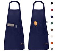Viedouce 2 Packs Apron Cooking Kitchen Waterproof, Adjustable Chef Apron with Pockets for Home, Restaurant, Craft, Garden, BBQ, School, Coffee House, Apron for Men Women, Navy