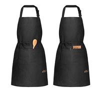 Viedouce 2 Packs Aprons Cotton,Cooking Kitchen Aprons,Adjustable Chef Apron with Pockets for Men Women,Black Aprons for Restaurant Garden Artist Barista Garden BBQ,School,Coffee House