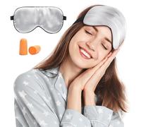 Viedouce Sleep Eye Mask,100% Natural Silk Eye Mask for Sleeping,Eye Blinder with Adjustable Strap and Ear Plug,Light-Blackout Design,Soft Sleep Mask for Women,Men and Kids(Silver)