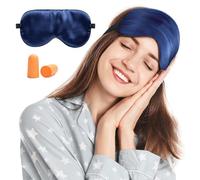 Viedouce Sleep Eye Mask,100% Natural Silk Eye Mask for Sleeping,Eye Blinder with Adjustable Strap and Ear Plug,Light-Blackout Design,Soft Sleep Mask for Women,Men and Kids(Blue)