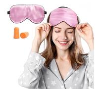 Viedouce Sleep Eye Mask,100% Natural Silk Eye Mask for Sleeping,Eye Blinder with Adjustable Strap and Ear Plug,Light-Blackout Design,Soft Sleep Mask for Women,Men and Kids(Pink)