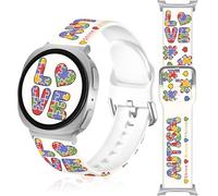 Vieeki Autism Watch Bands Compatible with Samsung Galaxy Watch 8 40mm 44mm /8 Classic 46mm (22mm Pattern Silicone Strap with Stainless Steel Adapter) Love 20mm