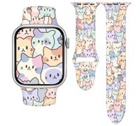 Vieeki Colorful Cats Watch Band Compatible with Apple Watch Band 38mm 40mm 41mm 42mm 44mm 45mm 49mm for Women, Cute Cat Strap Replacement for iWatch Series SE 8 7 6 5 4 3 2 1 and Ultra (Colorful Cats,