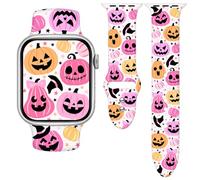 Vieeki Halloween Pumpkin Watch Band for Women Men (Compatible with Apple Watch 42mm 46mm 49mm 41mm 45mm 40mm 44mm) (Replacement Strap for iWatch Series Ultra SE 10 9 8 7 6 5 4 3) Pink Z2 42mm
